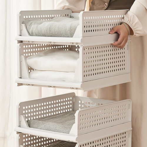 4pcs white stackable wardrobe - white,